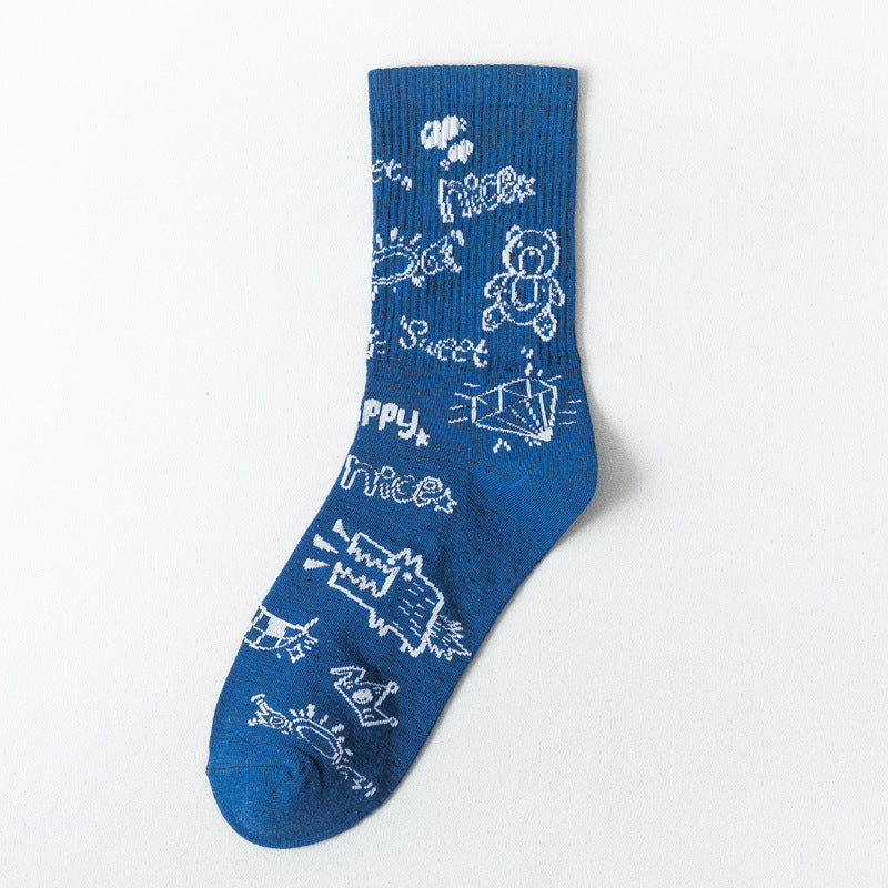 Cute Japanese Cartoon Student Blue Series Socks