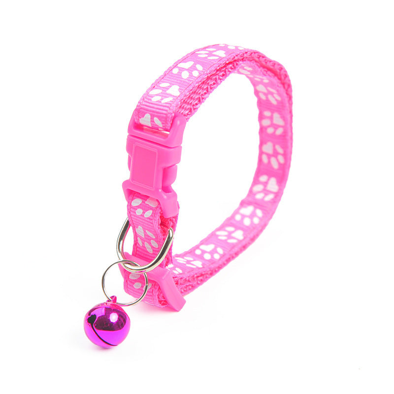 Cute Solid Color Footprints Puppy Bell Collar