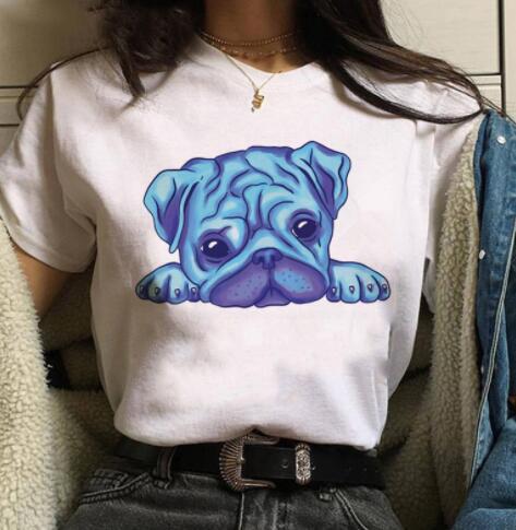 Pet Dog Cartoon Print Round Neck Short Sleeve