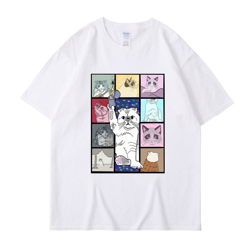 Animal Dog Cat Printed T-shirt Loose Hip Hop Street