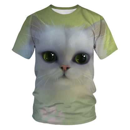 Men And Women Adult Children Cartoon Animal Cat Casual Loose Short Sleeves