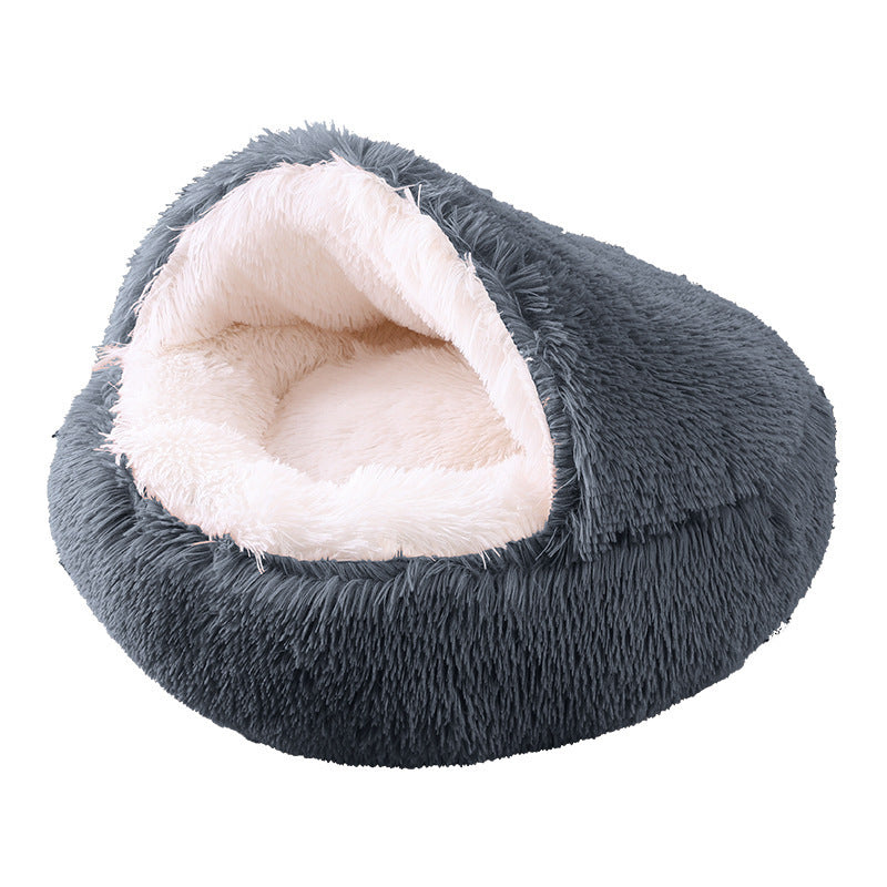 Deep Sleep Half-pack Semi-enclosed Dual-use Plush Round Pet Bed