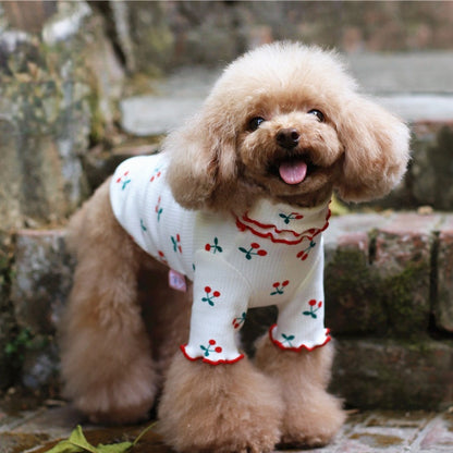 Cotton Cherry Print Wavy Edge Lapel Top Dog Clothes