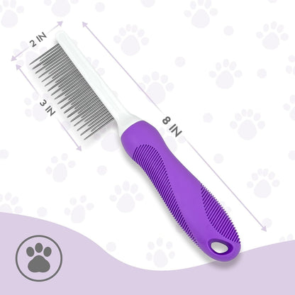 Detangling Pet Comb For Dog  Cat Grooming Comb With Long Short Stainless Steel Teeth Safely Remove Knots Tangles For Healthy Shiny Coat Gentle Effective Detangling Tool For Pet Hair