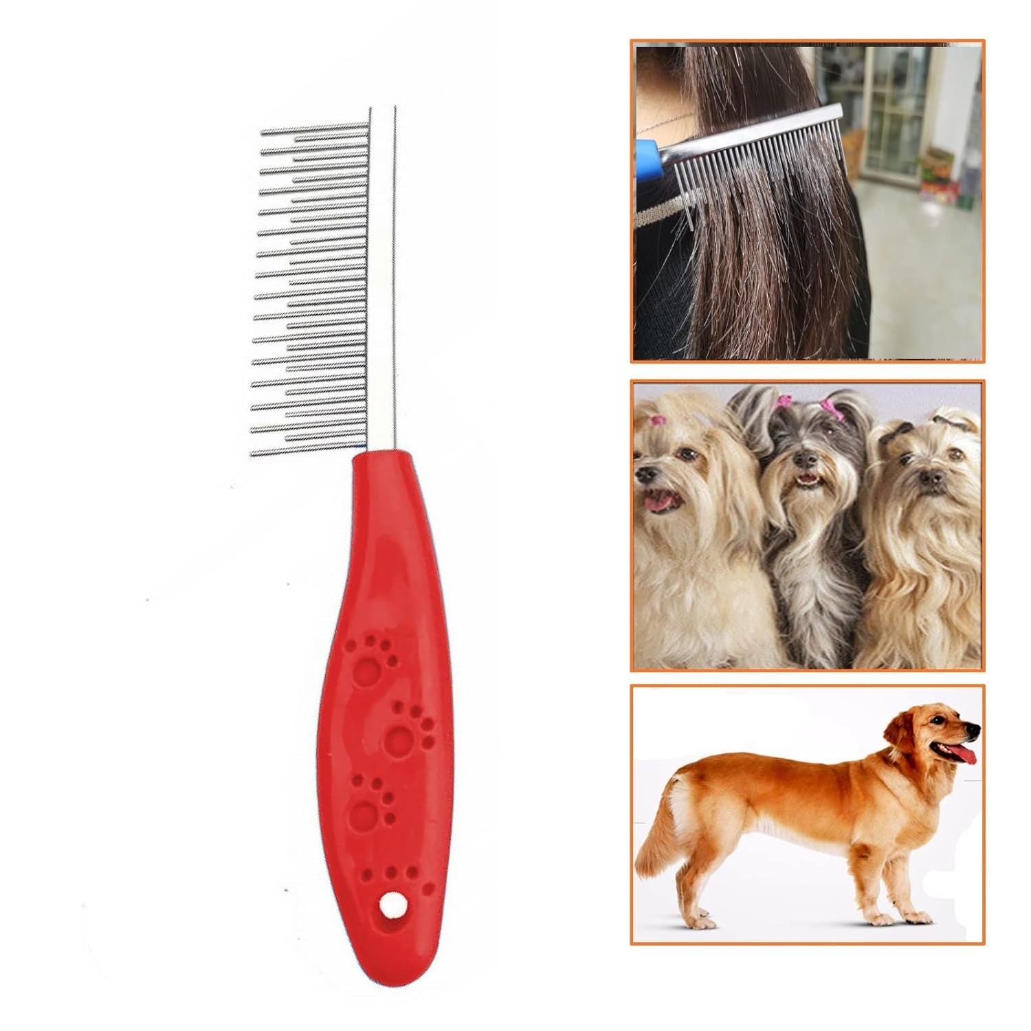 Dog Or Cat Comb Grooming With Short And Long Teeth Dematting Knots Tangles Remover Combs Detangler Tool Suitable For Dogs Cats Poodle HorseStainless Steel Pin