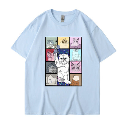 Animal Dog Cat Printed T-shirt Loose Hip Hop Street