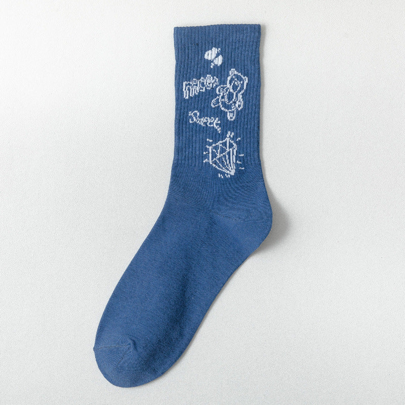 Cute Japanese Cartoon Student Blue Series Socks