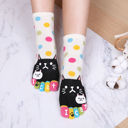 Cute Cat Pattern Cartoon Five Finger Socks