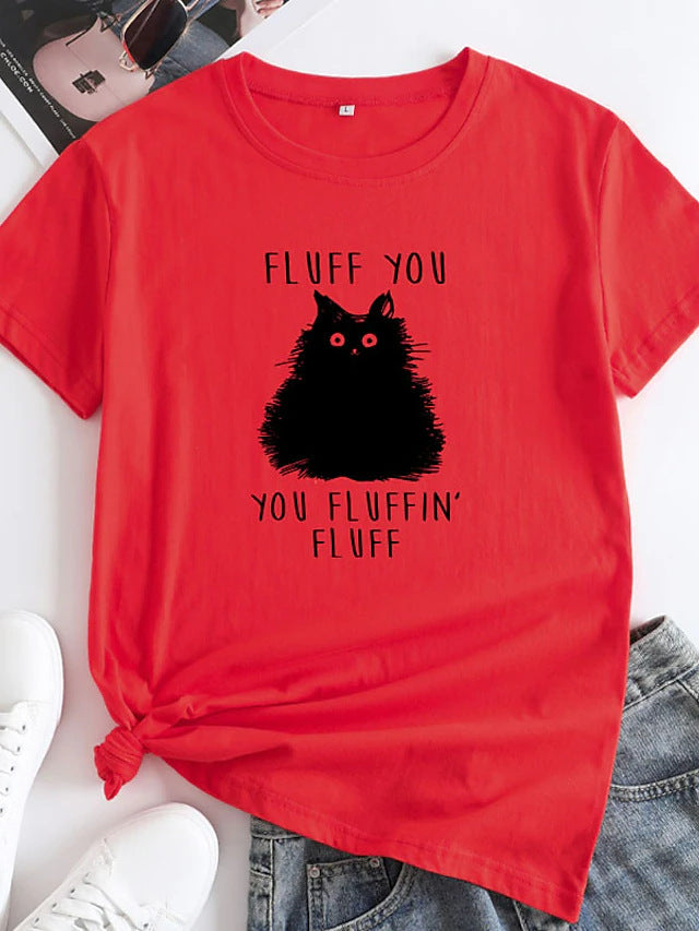 Female Pattern Fluffy Cat Short Sleeve