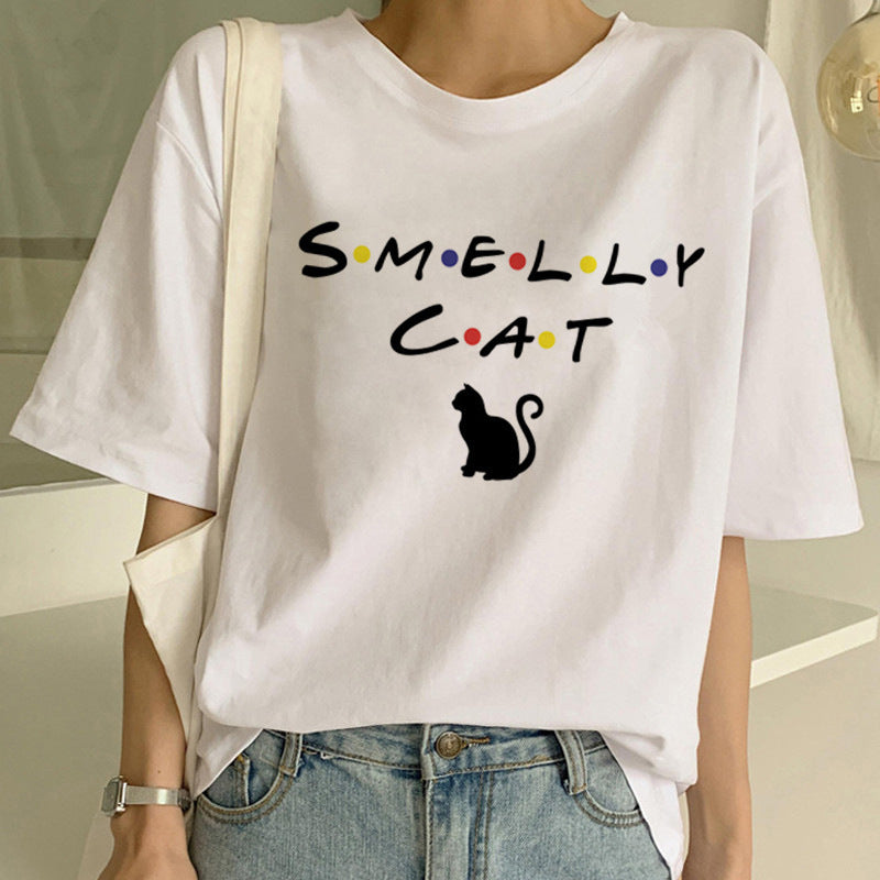 Cat Pocket Print Men And Women Couple Short Sleeve