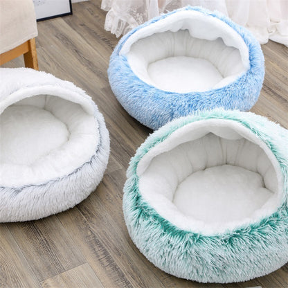 Deep Sleep Half-pack Semi-enclosed Dual-use Plush Round Pet Bed