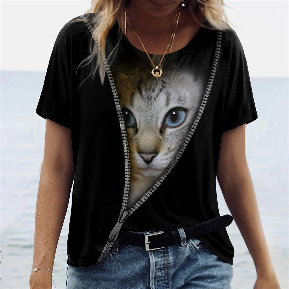 Cat Digital Print Short Sleeve T-shirt