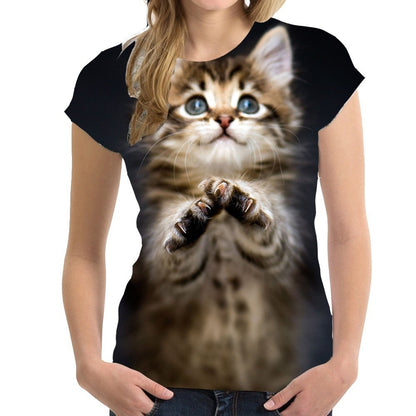 Cat Digital Print Short Sleeve T-shirt