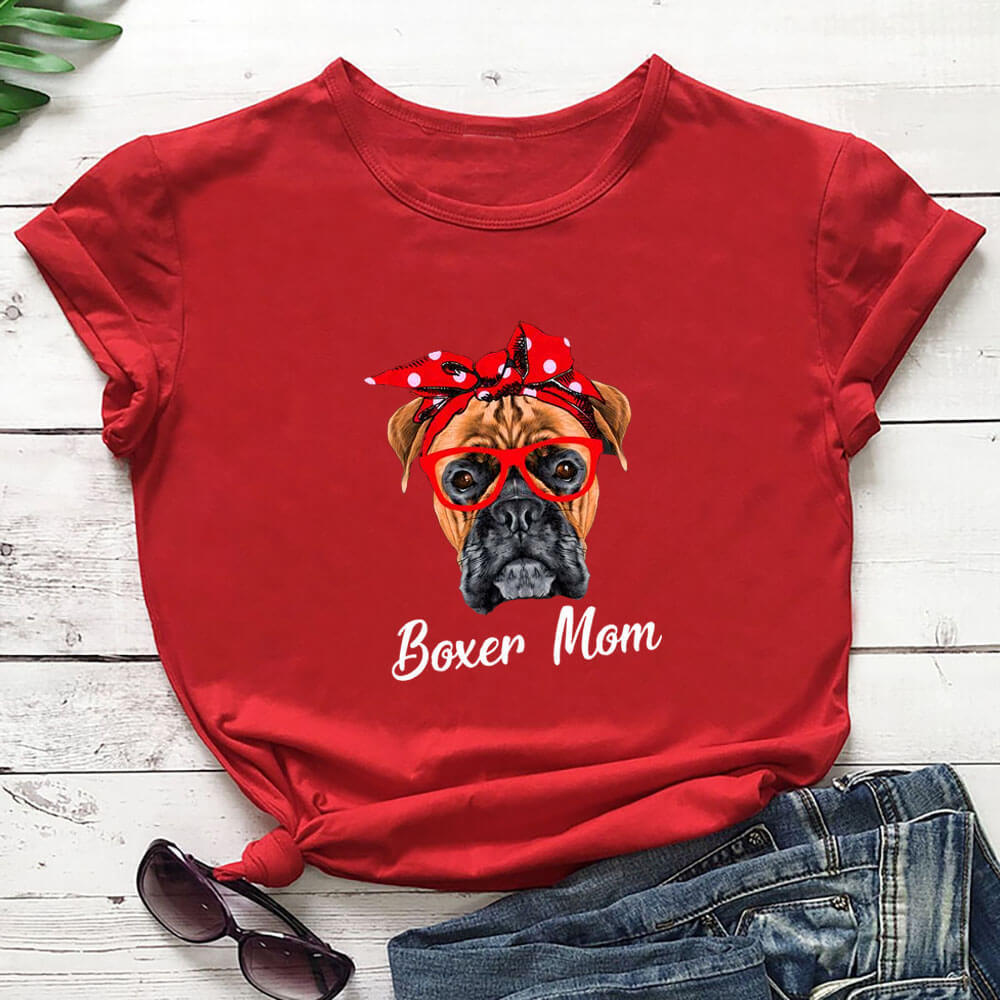 Cute Pet Mom Summer T-shirt European And American Round Neck Short Sleeve