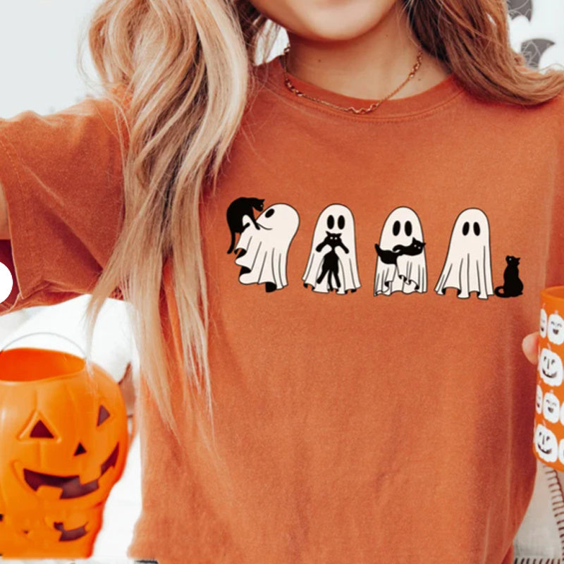 European And American Cat Ghost Digital Printing Casual Round Neck Short Sleeves T-shirt