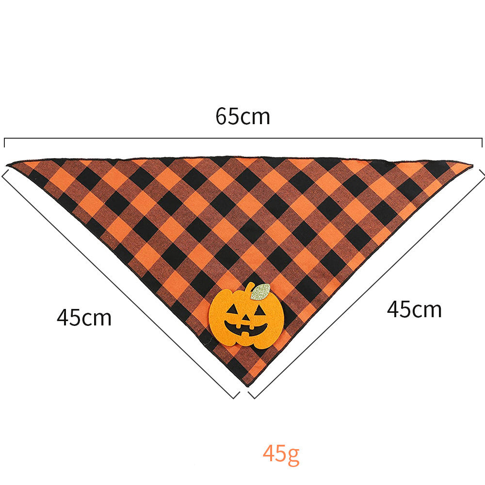 Halloween Dog Plaid Bandana With Pumpkin Appliques,Pet Dog Puppy Holiday Scarf