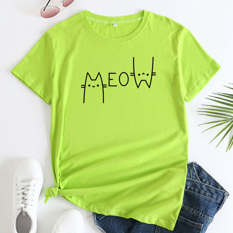 Creative Casual Cat Letter Cotton Short-sleeved T-shirt Women&