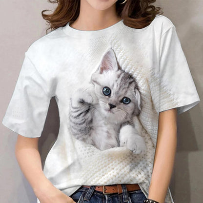 Cat Digital Print Short Sleeve T-shirt