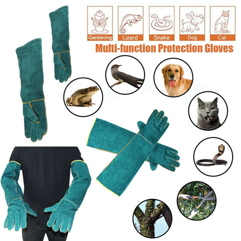 62CM Anti-Bite Pet Training Gloves Double LeatherReptile Protection Gloves