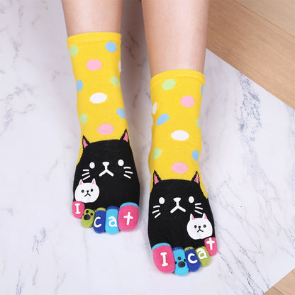 Cute Cat Pattern Cartoon Five Finger Socks