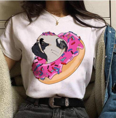 Pet Dog Cartoon Print Round Neck Short Sleeve