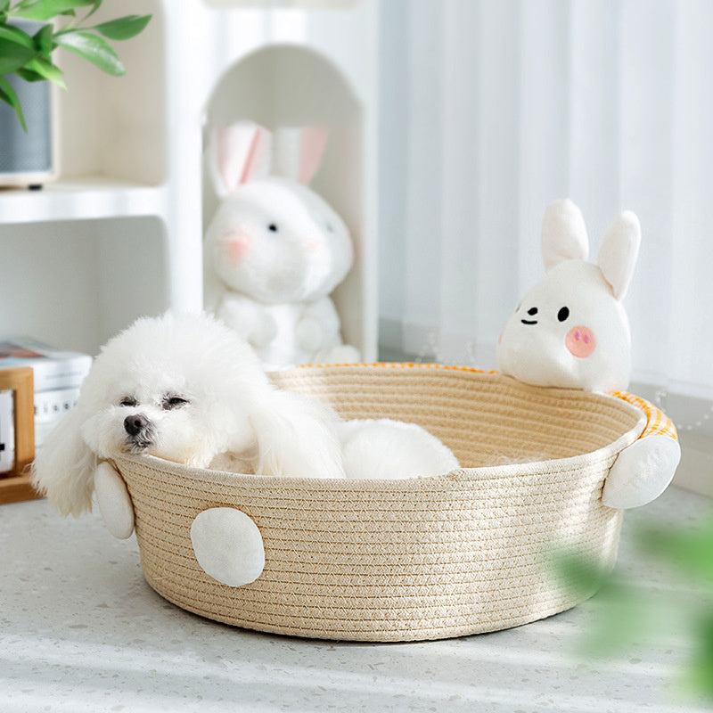 Cotton Rope Cat Bed Cat House Cat Scratcher Cat Scratching Board Woven Basket Cat Nest For Kitten Kitties Rabbits Indoor Cats, Rabbit