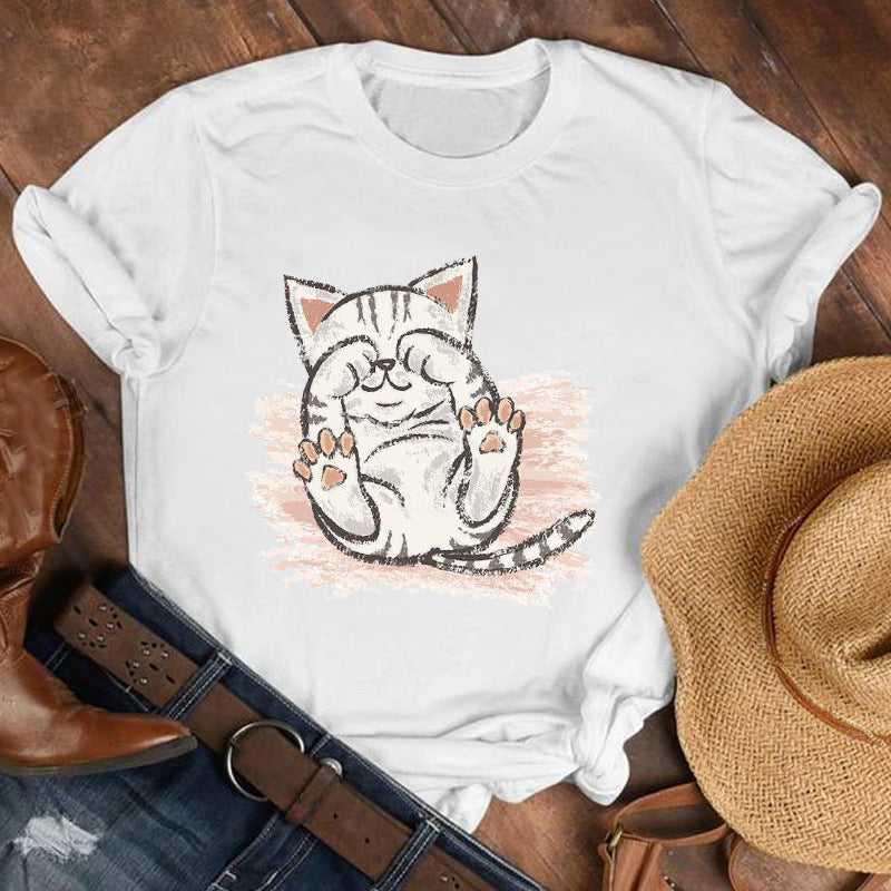 Cat Paw Cute Animal Print Short-sleeved T-shirt Men And Women Trend