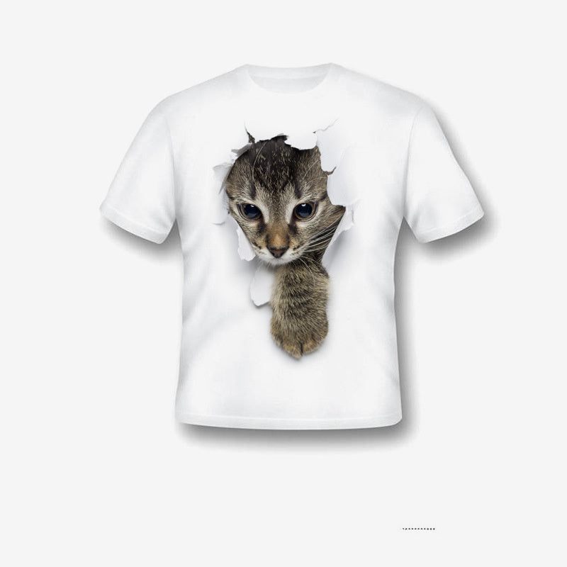 Creative Damaged Cat Print T-shirt