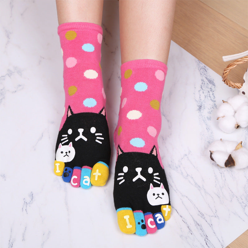 Cute Cat Pattern Cartoon Five Finger Socks