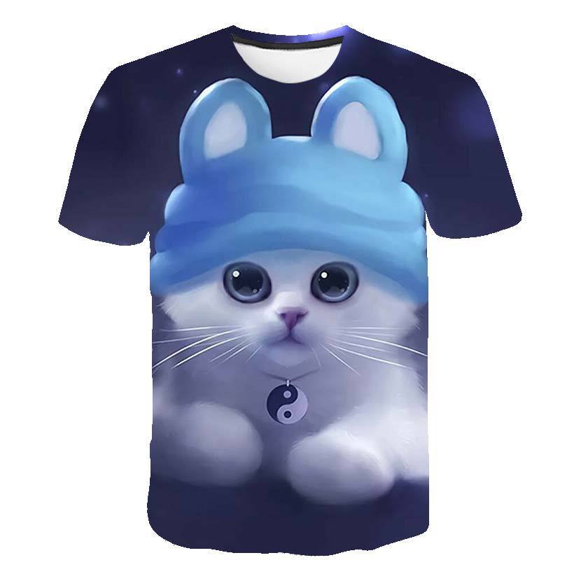 Summer Kids Korean Kitty Print Short Sleeve