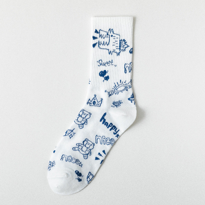 Cute Japanese Cartoon Student Blue Series Socks