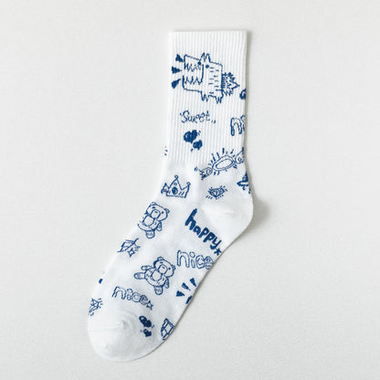 Cute Japanese Cartoon Student Blue Series Socks