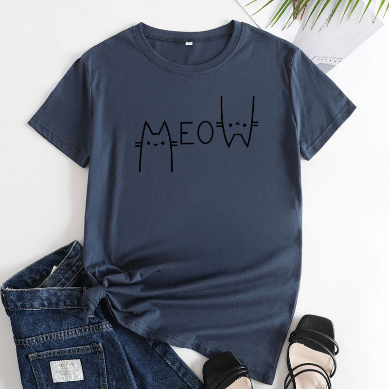 Creative Casual Cat Letter Cotton Short-sleeved T-shirt Women&