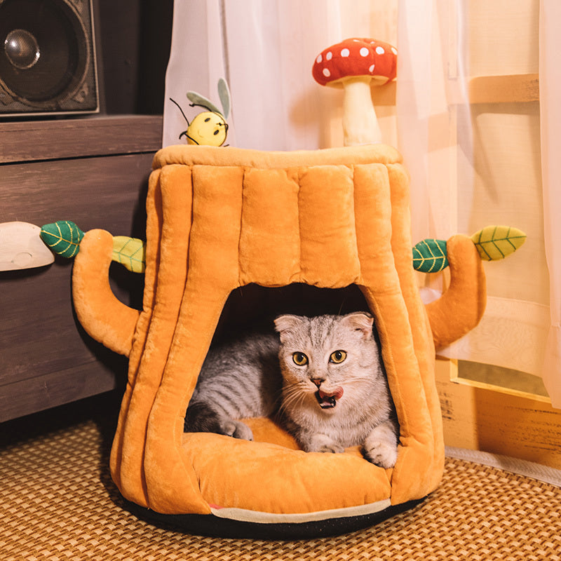 Cat Litter Cat Sleeping Bag Small Dog Autumn And Winter Warm Semi-enclosed Tree Stump Cat House