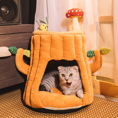 Cat Litter Cat Sleeping Bag Small Dog Autumn And Winter Warm Semi-enclosed Tree Stump Cat House