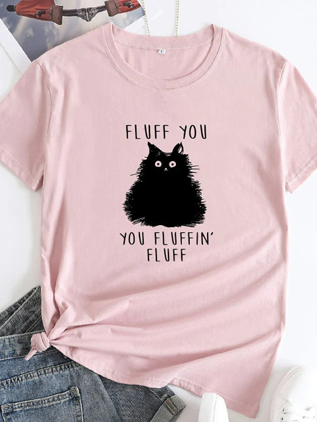 Female Pattern Fluffy Cat Short Sleeve